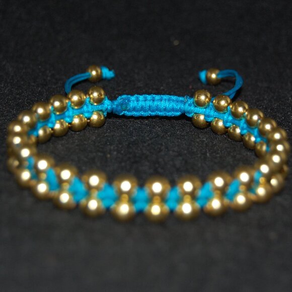 Golden Double Bead Bracelet,Drawstring Threat Bracelet,Golden Bracelet - Picture 2 of 2